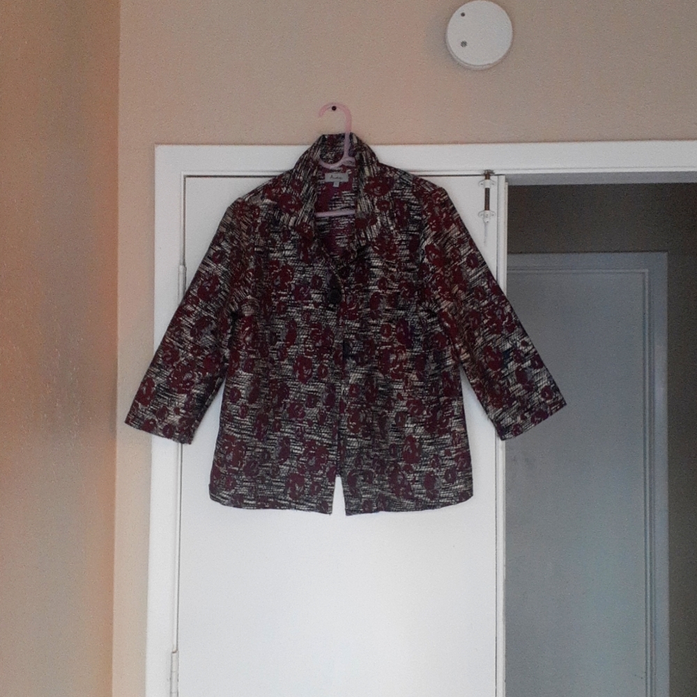 Womens jacket by Analogy beautiful fall hues wine, black and gray white💖